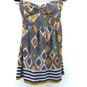 AUW Sz. M Y2k Vintage Geometric Sweetheart Strapless Neck Padded Bust Mini Dress